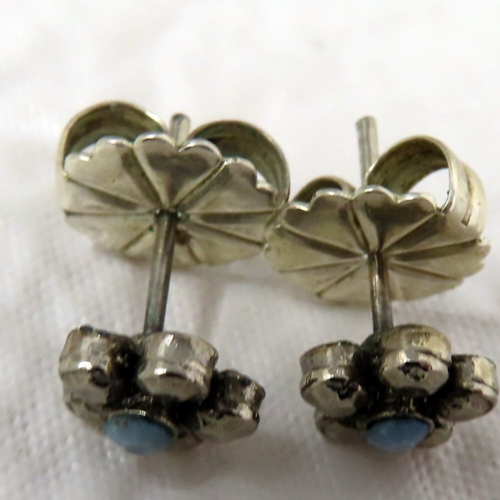 Pair Pale Blue Center Post Pierced Earrings Vintage Estate